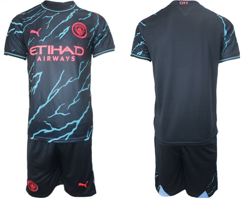 Men 2023-2024 Club Manchester City away blank blue Soccer Jersey->manchester city jersey->Soccer Club Jersey